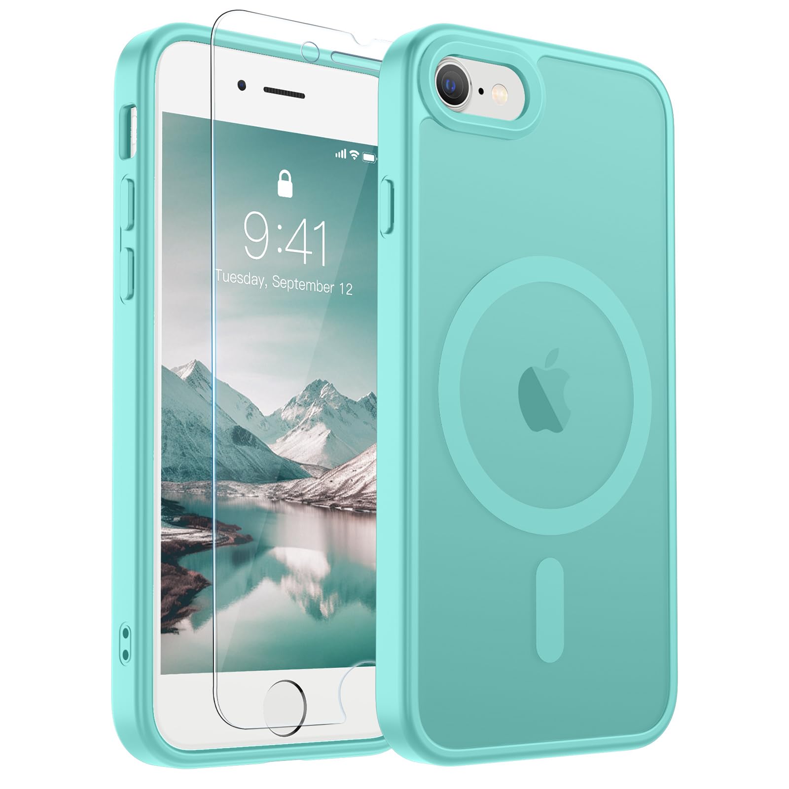 SUPFINE Magnetic for iPhone SE Case 2022 (3rd)/2020 (2nd), iPhone 8 Case | With Screen Protector, Translucent Matte, Compatible with MagSafe, Military Grade Drop Proof, Blue Green