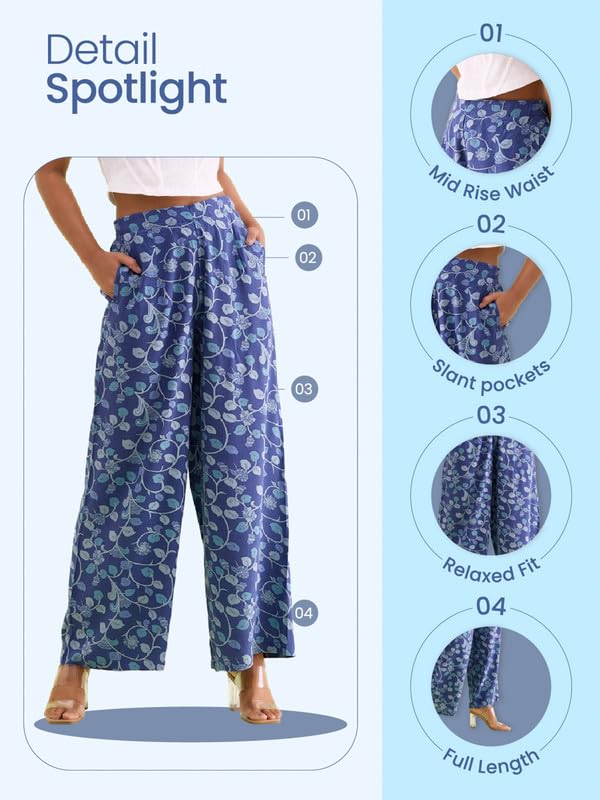 Image of GO COLORS Soft Viscose Printed Palazzo Full Length for Women| Breathable, Mid Rise