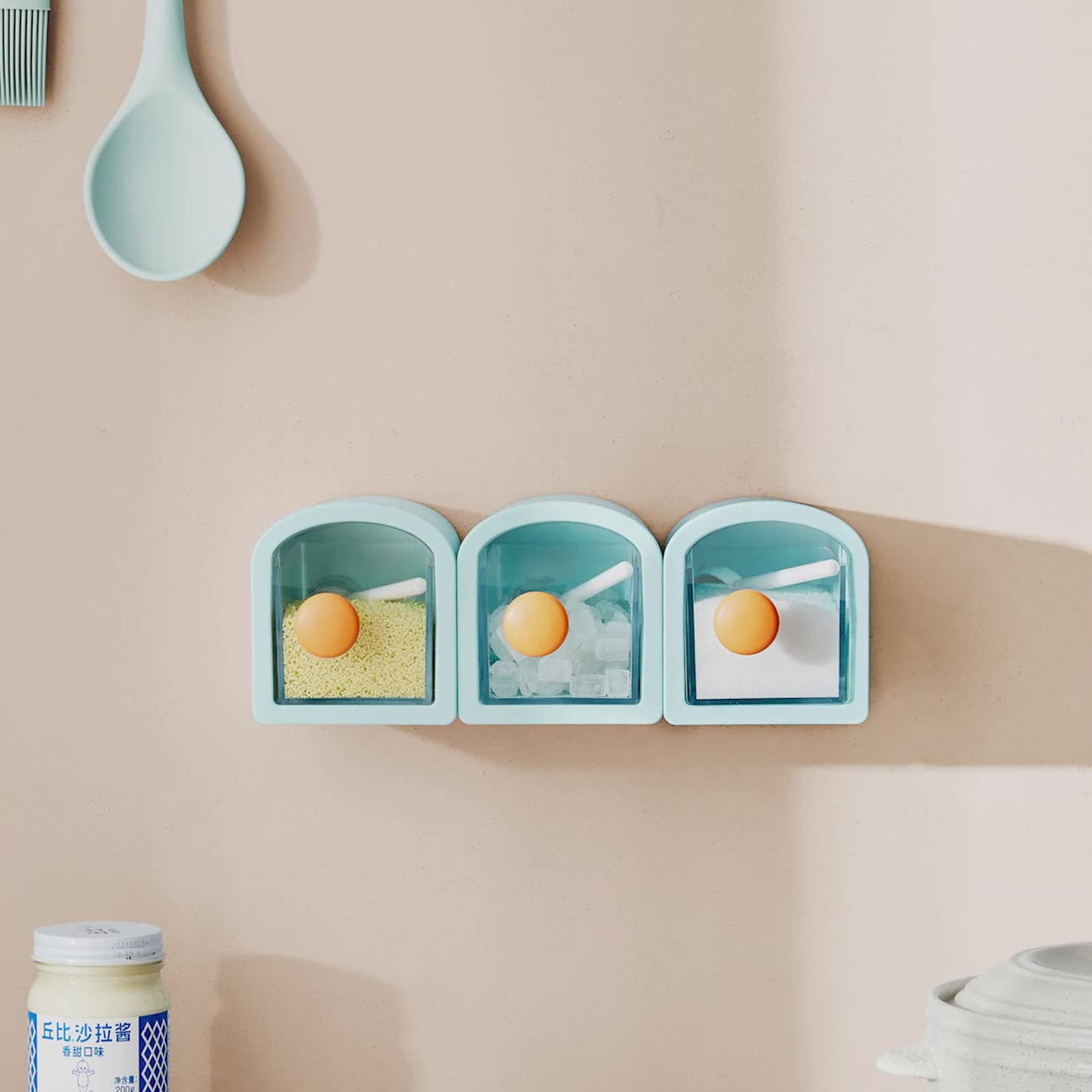 Boîte à condiments de cuisine murale avec cuillères à sel et sucre