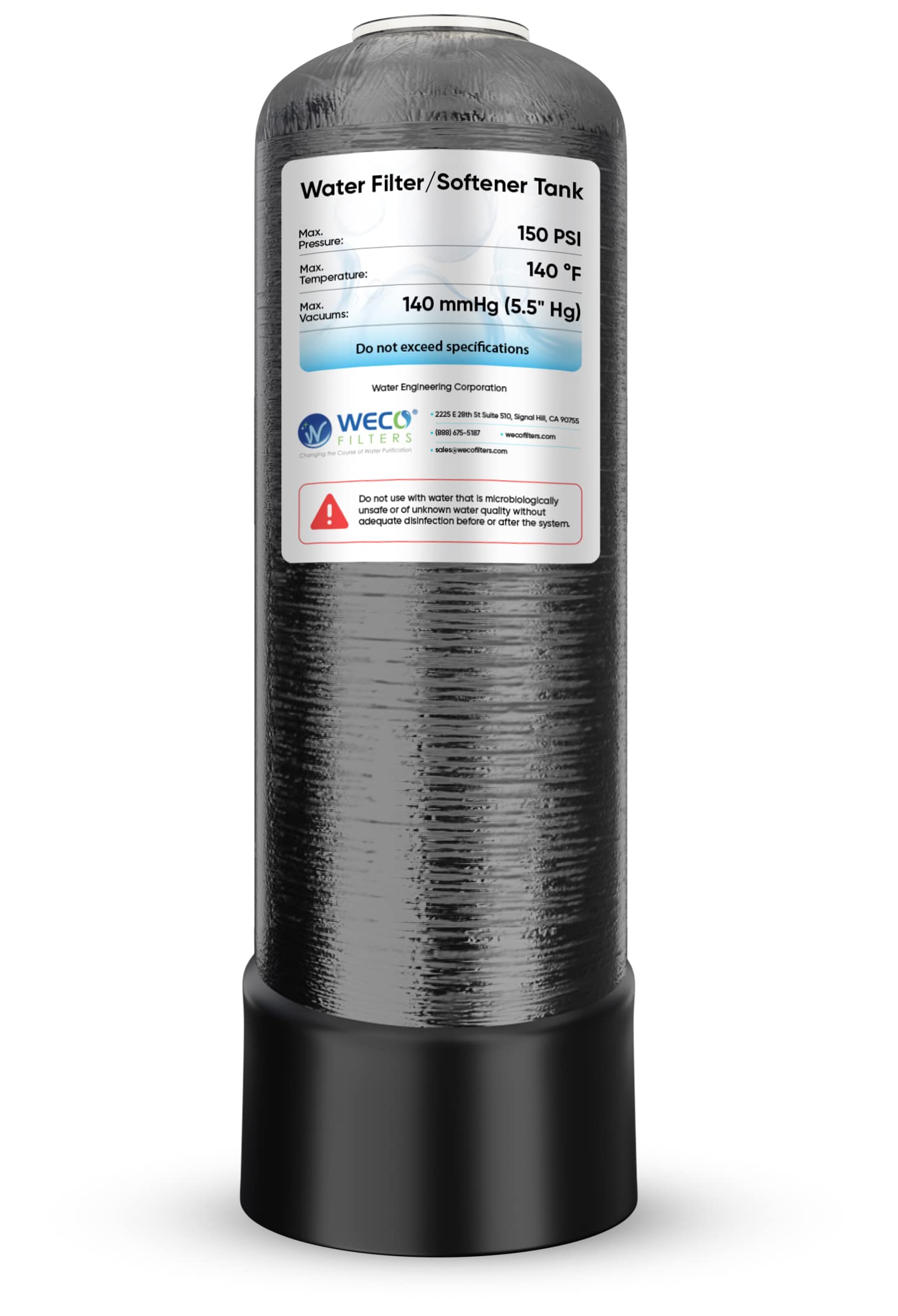 WECO - Depósito mineral para ablandador de agua/filtro, recipiente a presión de carcasa interior de polietileno con apertura superior de 2.5 pulgadas, presión máxima de 150 PSI, temperatura máxima de