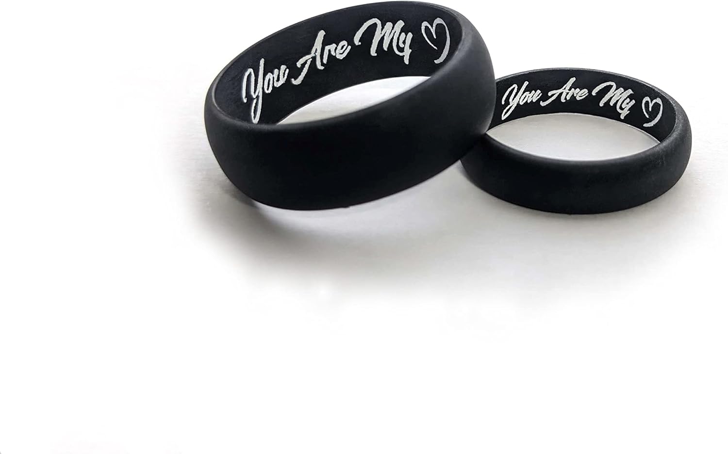 AERA CUSTOMIZED His & Hers Silicone Wedding Band Set - Engrave Any Text, Symbol, Image - Ships Next Day - Image 2