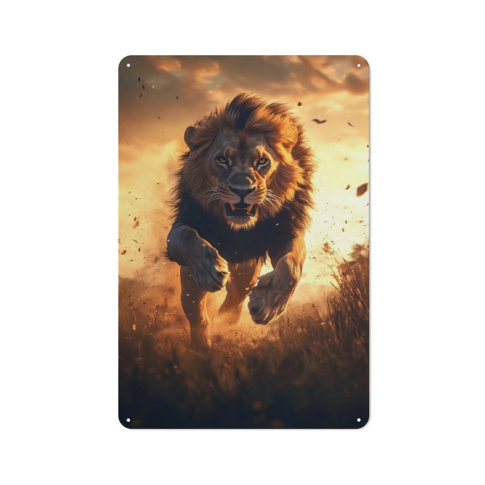 Junmoney Lion Running At Sunset Retro Tin Wall Plaque 30X20cm For Studio Or Craft Room, Winter Wall Decor For Creative-Space Collectors