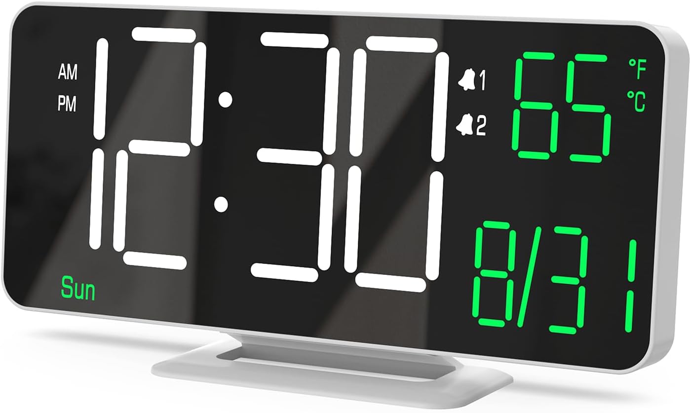 KOSUMOSU Bedroom Alarm Clock 6.7 Inch with Weekday Dimming Temperature Small Digital Clock for Classroom Dual Alarm Clock for Living Room
