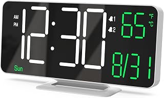 Digital Clock for Bedroom, 6.7" Desk Clock LED with Day of Week, Auto Dimming,Indoor Temperature, Clocks for Living Room, Alarm Clocks for Bedrooms