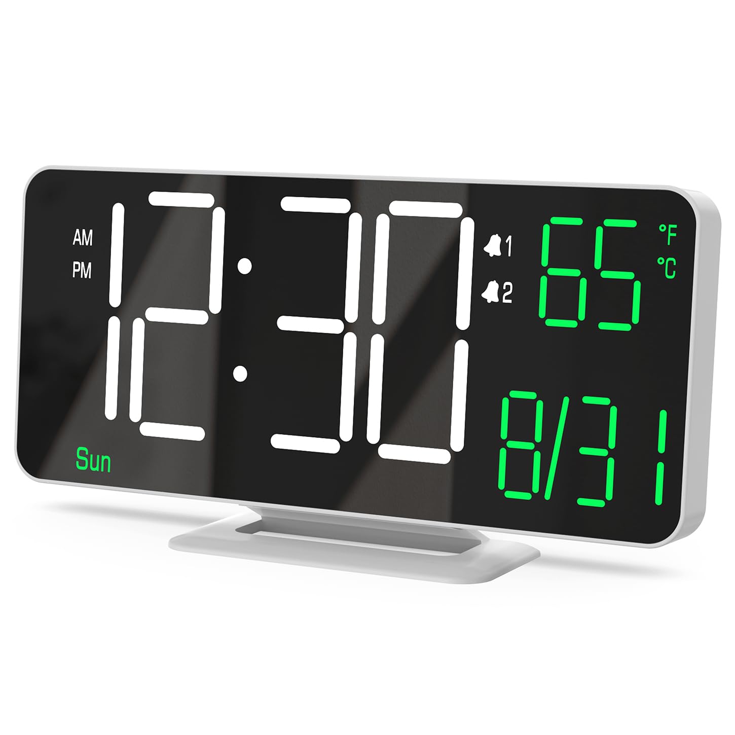 KOSUMOSU Digital LED-Uhr für das Schlafzimmer, 6,7 Zoll Weckeruhr, Tischuhr mit Datum Temperatur Sekunden, Wochentag, 12/24 Stunden und Dimmung