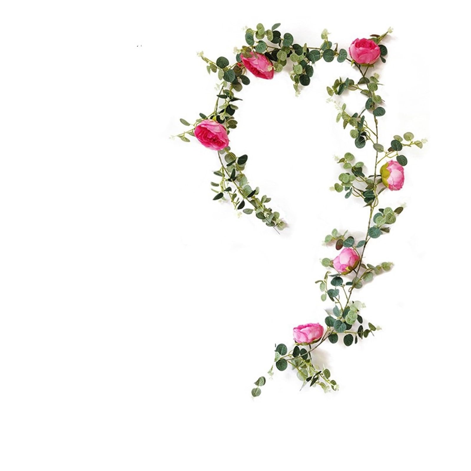 Ghirlanda di eucalipto artificiale con fili di eucalipto di rosa bianca, peonia, vite, for matrimonio, compleanno, festa, casa, giardino, decorazione(1pc rose peony)