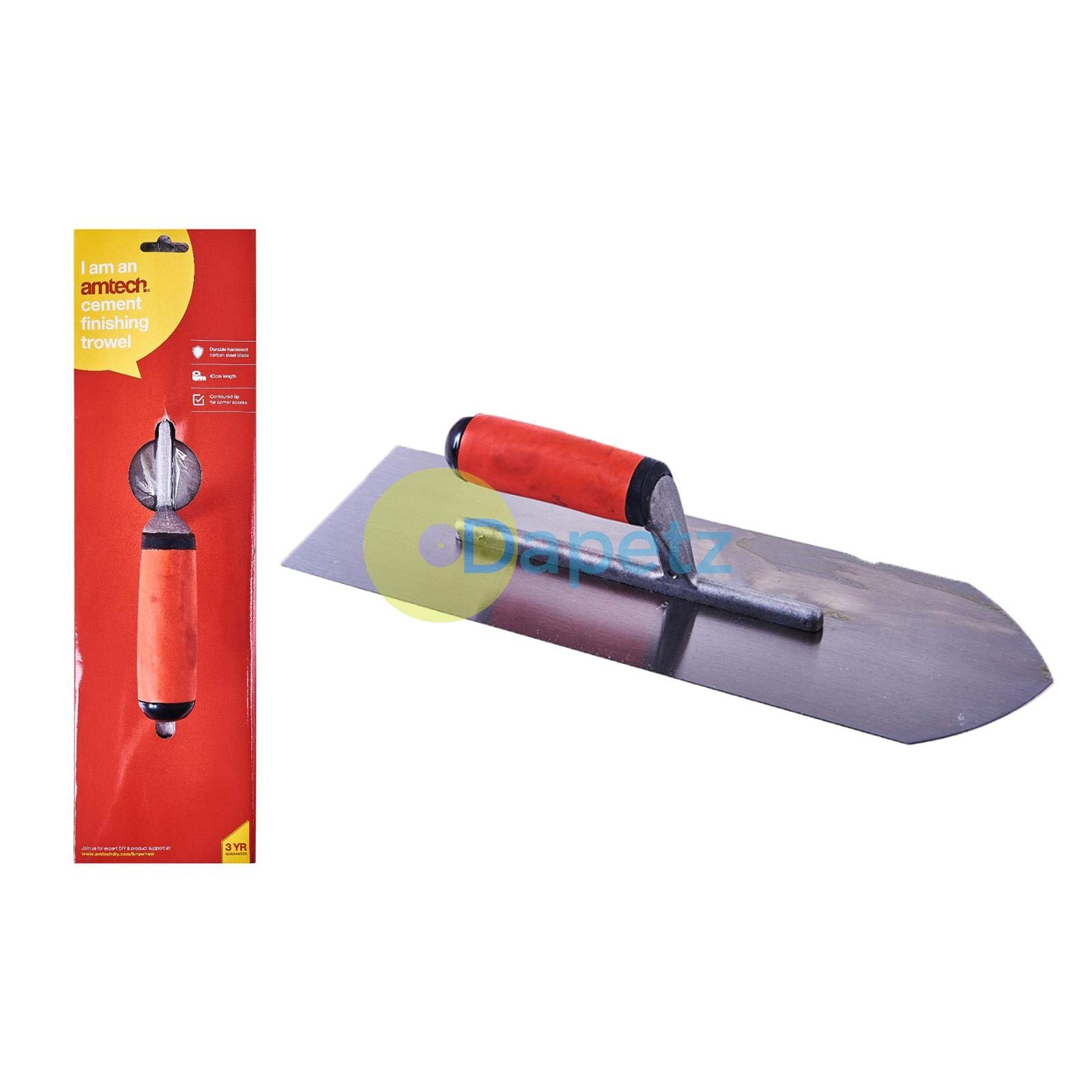 Amtech - Cement Finishing Trowel, 400mm Hardened Steel Blade with Soft Grip Handle, for Plastering and Concrete Work