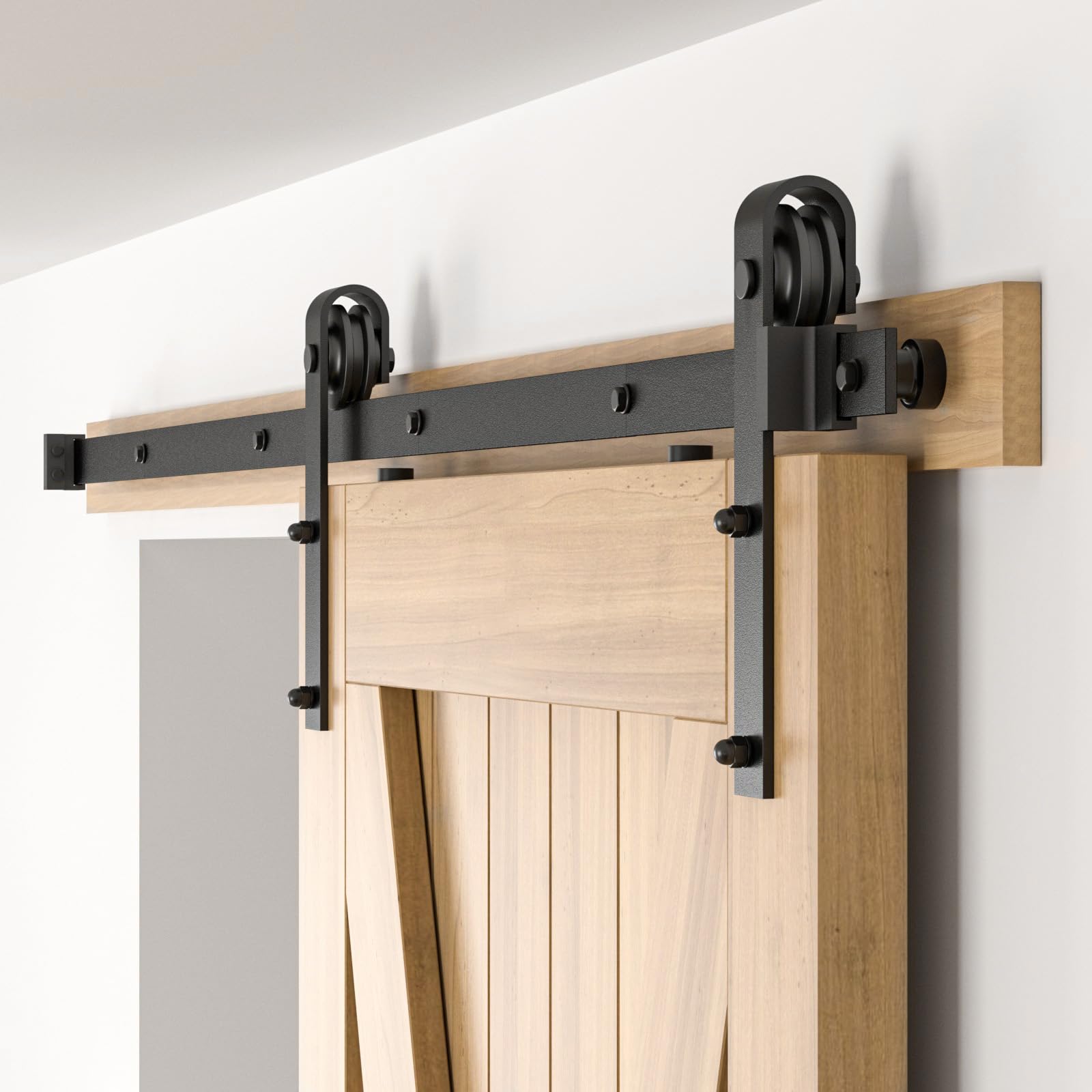 BONIKLUBA 6FT Sliding Barn Door Hardware Kit for Single Door-Sturdy&Smoothly&Quietly-Heavy Duty-Easy to Install, Fit 36"-40" Wide Door（J Shape Hanger