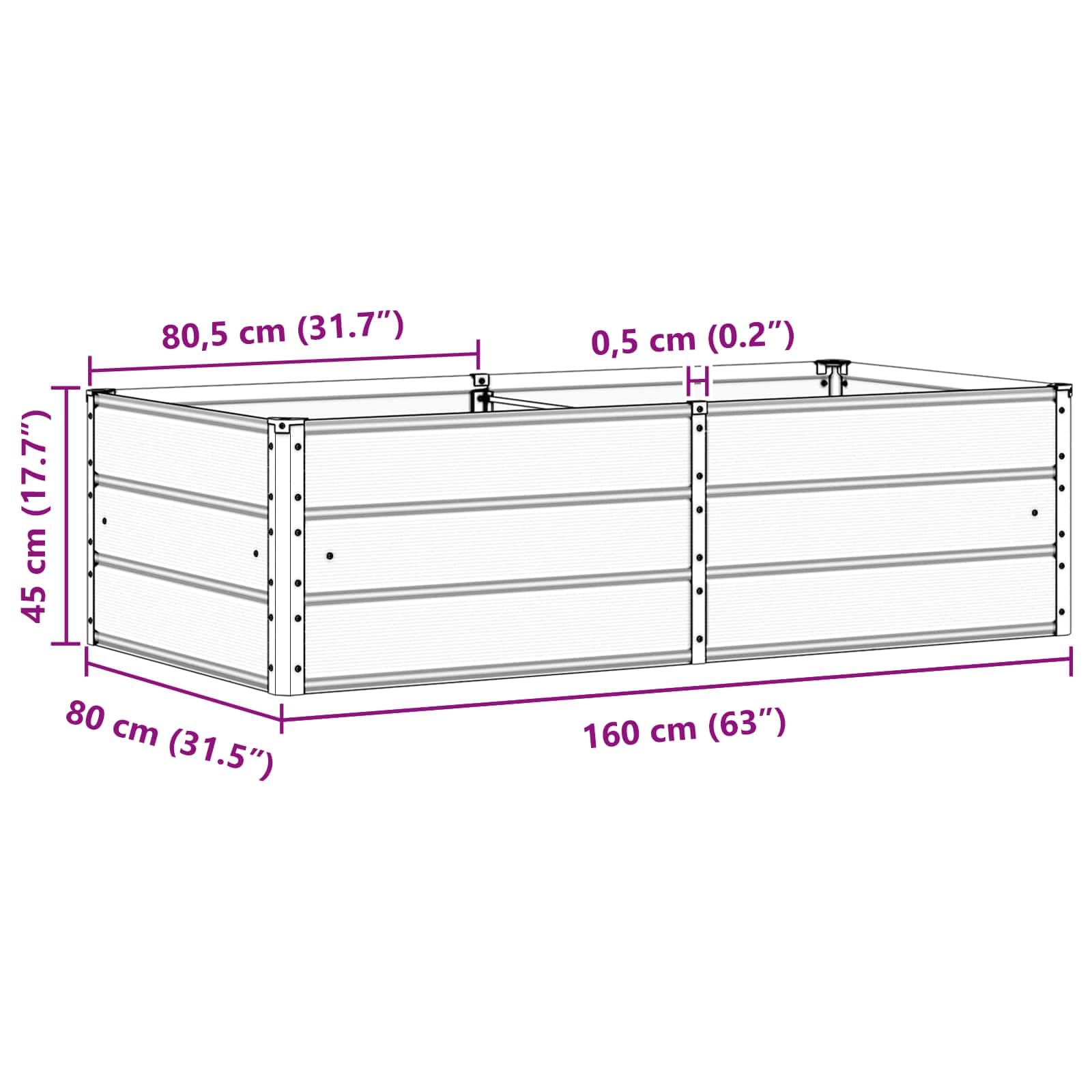 Donica Ogrodowa 160x80x45 cm Stal Zielona Nowoczesna Doniczka Zewnętrzna Wewnętrzna Duża Skrzynia Tarasowa Wytrzymała Industrialna Dekoracja