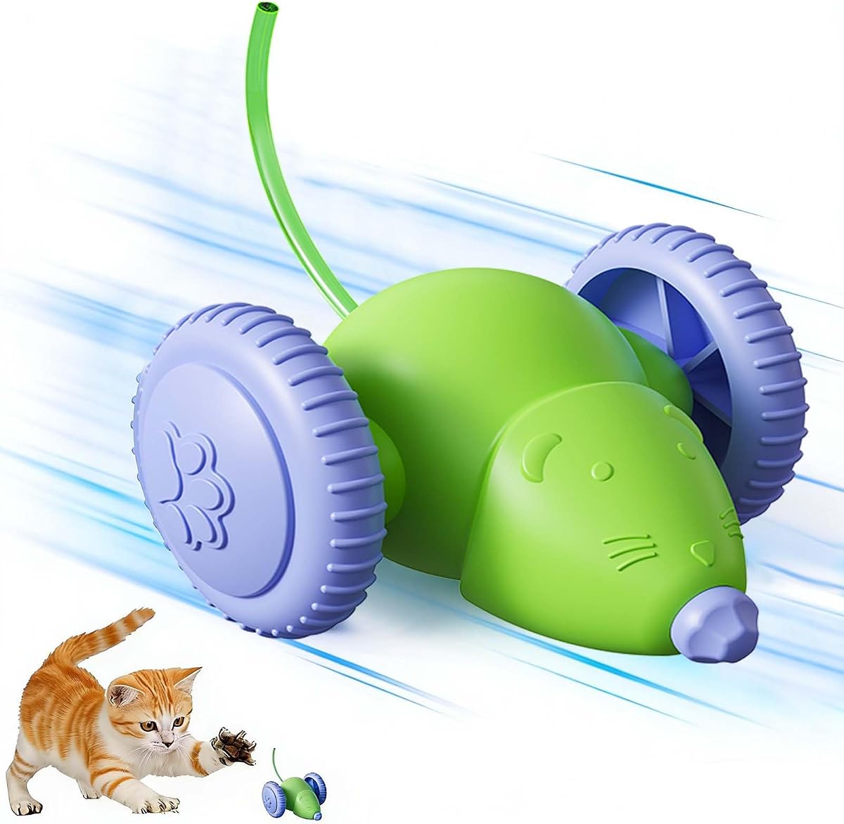 Interactive Cat Toys for Indoor Cats, Cat Mouse Toy with Tail & Lights | Kitten Toys Like a Mouse, Automatic Moving Cat Toys, 360° Rotation Cat Toys for Small/Medium/Large Cat, Type-C Fast Charge