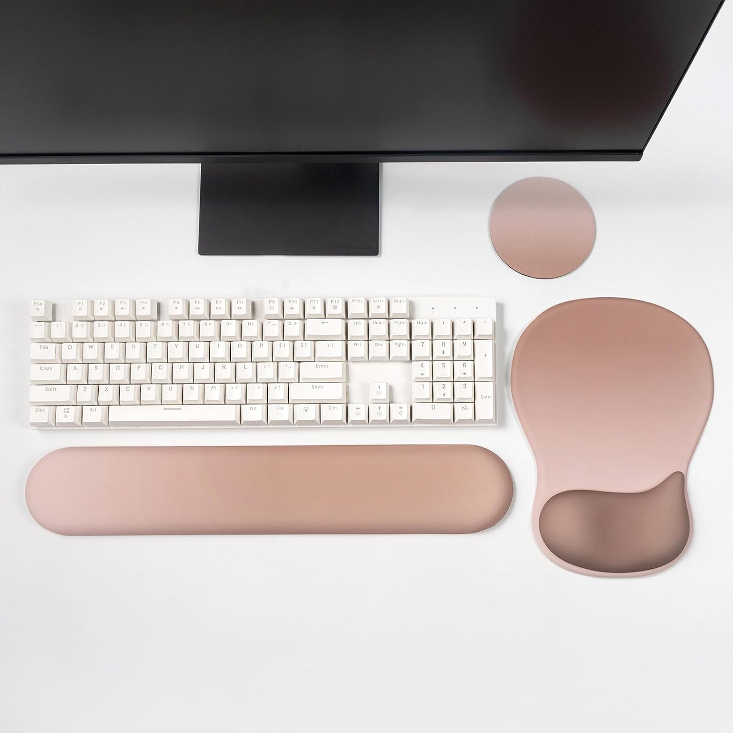 Gel Wrist Rest with Mouse Pad, Apricot Ergonomic Office Mousepad with Wrist Support Wrist Rest for Computer Keyboard Set, Non-Slip Base Memory Gel Designfor Desk, Office, Home (Apricot)