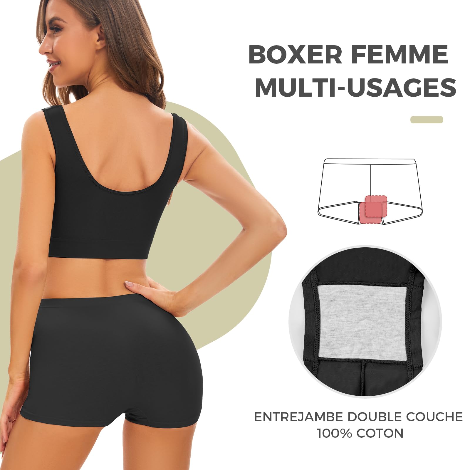 SIHOHAN Boxer Femme Coton Shorty Anti Frottement Cuisse Short sous Robe Femme Culotte sans Couture Calecon avec Entrejambe