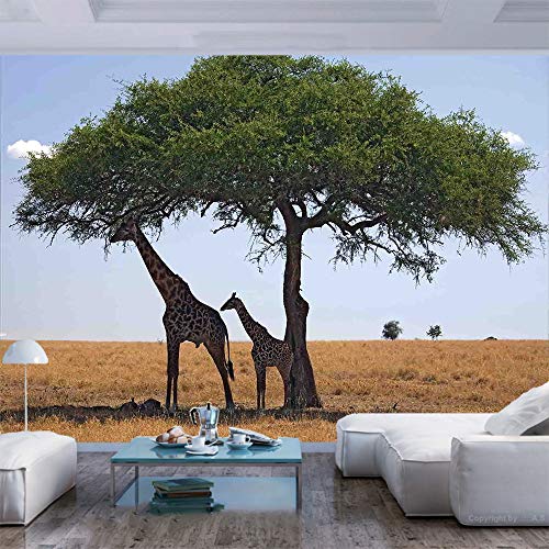 77X30 Inches Wall Mural,Baby And Mom Giraffe Under The Tree The Tallest Animal Mammal In Savannah Nature Art Peel And Stick Self-Adhesive Wallpaper Removable Large Wall Sticker Wall Decor For Home Off #TOP11