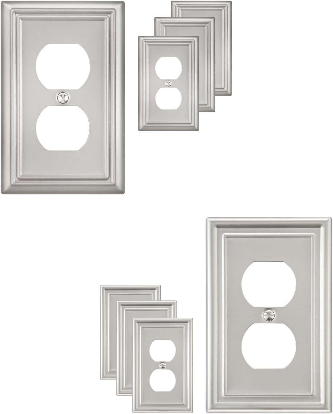 8-Pack Satin Nickel Wall Plates, Decorative Outlet Plate Covers, Metal Electrical Outlet Cover Plates, 3.15''*4.88, Midsize