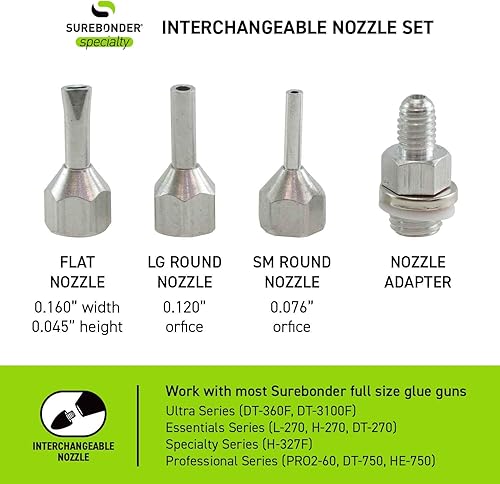 Miniatura 3 de Surebonder Boquillas intercambiables para pistola de pegamento caliente paquete de 4 incluye adaptador boquillas redondas pequeñas y grandes