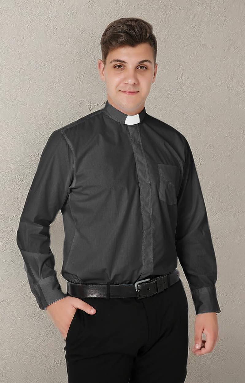IvyRobes Mens Tab-Collar Long Sleeves Clergy Shirt Medium Grey (Necksize 15") - Image 5