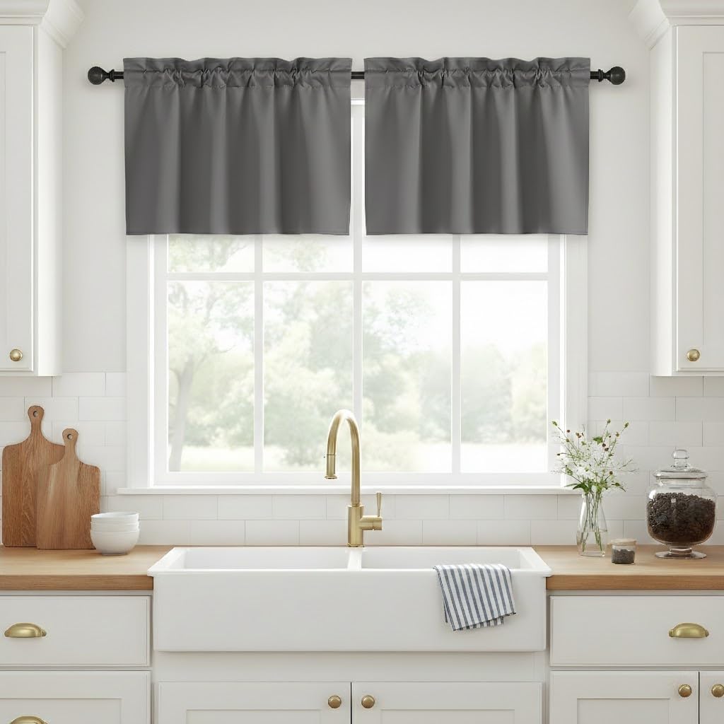 NICETOWN 24 Inch Length Curtains - 2 Panels Blackout Thermal Insulating Small Curtain Tiers for Bathroom with Rod Pocket Window Covering Shade, Silver Grey, 29" Wide x 24" Long