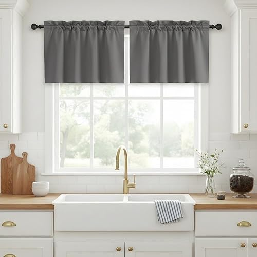 Vista 57 de NICETOWN Cortinas opacas cortas para dormitorio, bolsillo para cortinero, aislamiento térmico, para cocina, sótano, baño, Navidad, 29 pulgadas