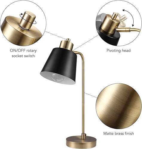 Miniatura 5 de Globe Electric 61000055 Lámpara de escritorio de 18 pulgadas, acabado de latón mate, pantalla de metal negro mate, junta de pivote, interruptor