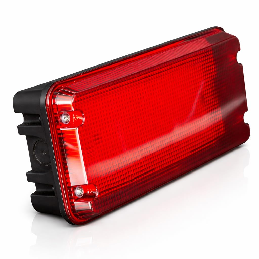 LEDBRITE 10W IP65 LED Outdoor Warning & Guide Light, 1200lm, 3CCT 3000K/4000K/6000K, 240V Black Wall-Mounted Safety Bulkhead with Red Diffuser for Commercial & Industrial Sites