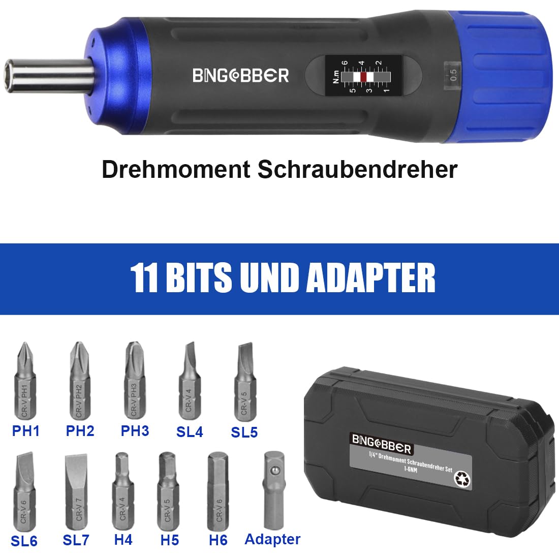 Juego de destornilladores dinamométricos 1-6 Nm, 12 piezas, con maletín de plástico para reparación de bicicletas con portapuntas
