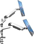 SHOPPINGALL Dual Monitor Mount with Height Adjustable Gas Spring Double Arm Monitor Stand with 2 Swing Arms for 15”-32” Computer LCD Screens with C Clamp/Grommet Mounting Base- SA-GA24-White