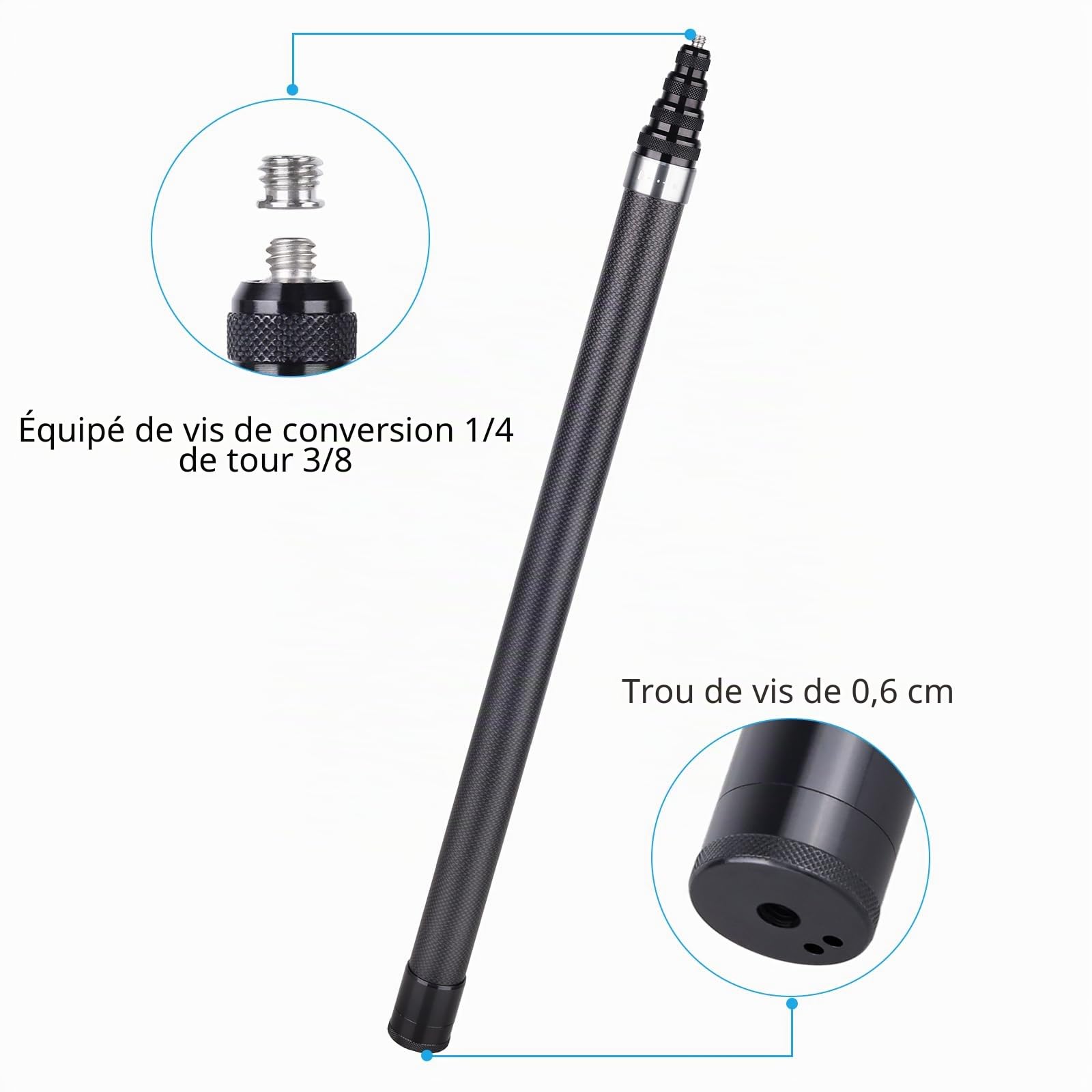 ARTCISE Perche à Selfie en Fibre de Carbone 300cm, SS300 Perche à Selfie Longue en Fibre de Carbone pour Caméra d'action pour GoPro Hero pour GoPro pour DJI Osmo Action pour Caméra
