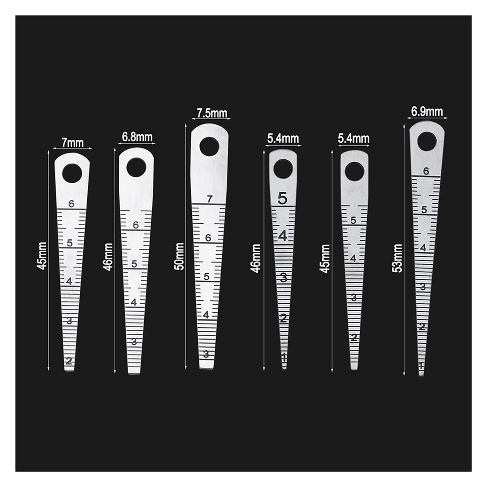 EDEDE Lame Spessimetro, 6 Pezzi/Set Calibro Conico in Acciaio Inossidabile 0mm-7mm di Apertura Calibro a Cuneo di Apertura Ispezione Fori Righello di misurazione(Model 9)