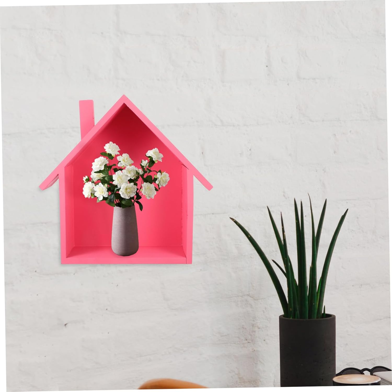 Cabilock Small House Wall Shelf Wooden Storage Rack for Living Room Bedroom Office Functional Decorative Organizer for Collectibles