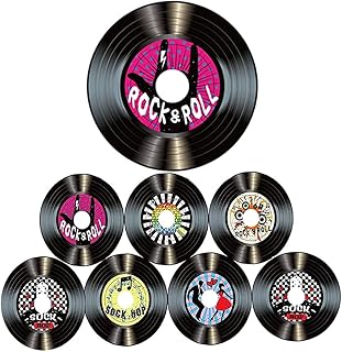 Logther 8Pcs Décoration Murale pour Disque Vinyle, Disque de Décorations de Fête, Disque de Décoration Rock and Roll, pour Articles de Fête à Thème Faveurs de Musique, Motif Aléatoire
