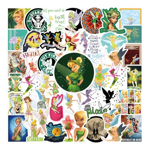 60Pcs Tinkerbell Stickers Pack, Education Cute Cartoon Vinyl Waterproof Sticker Decals for Water Bottle, Laptop, Phone, Scrapbooking, Journaling Choice for Party Supply