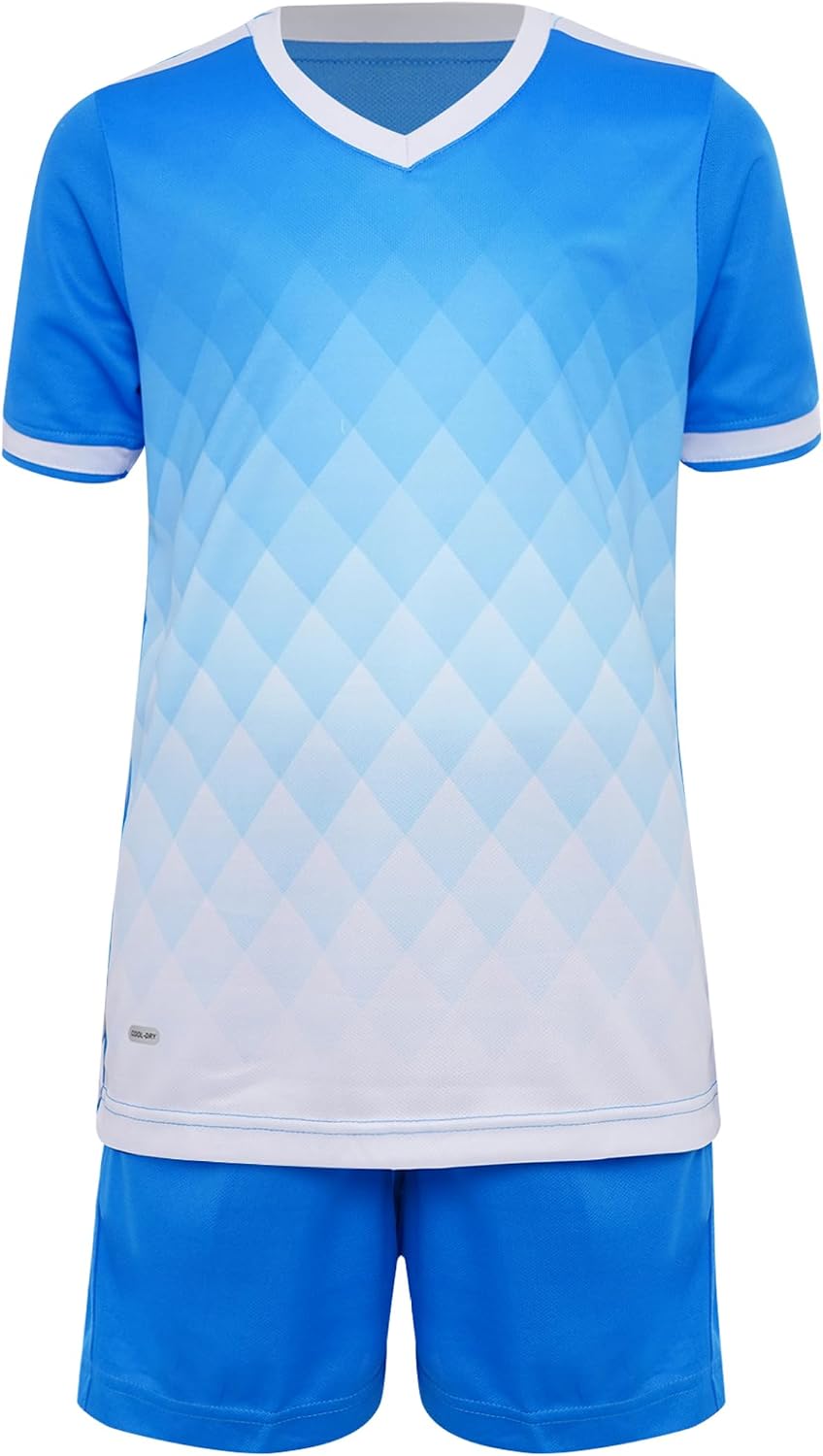 Jugaoge Kids Boys Football Kit Quick Dry Short Sleeve Soccer Jersey and Sports Shorts Set Activewear