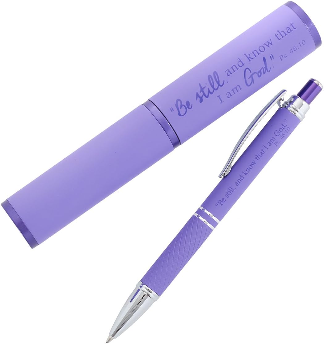 Purple Ballpoint Pen with Psalm 46:10 Verse Reference