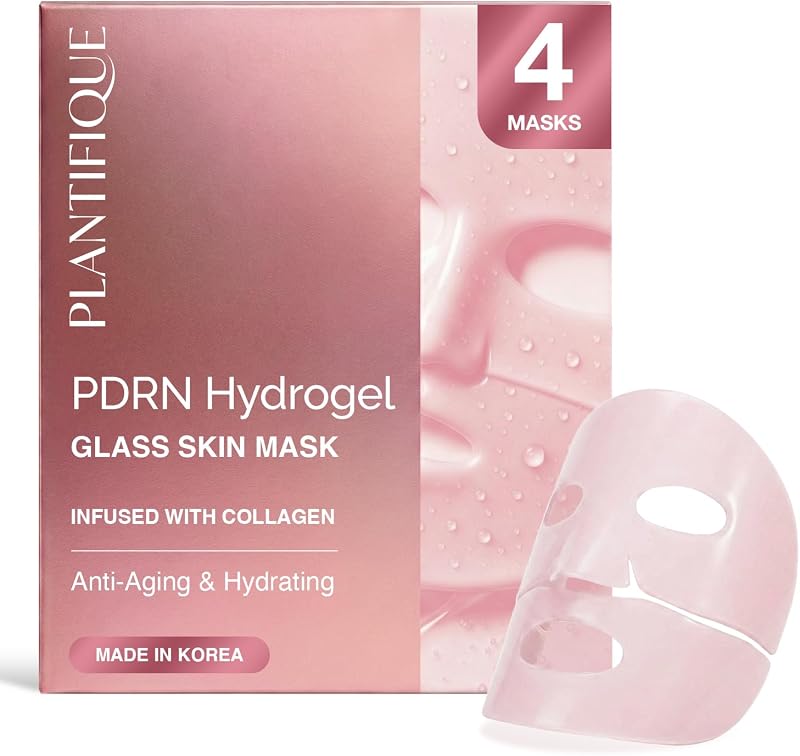 PLANTIFIQUE Korean Collagen Face Mask with Phyto-PDRN & Ceramides, 4ea | Overnight Hydrogel Masks - Hydrating & Soothing with Centella Asiatica & Niacinamide, Mascarillas Faciales