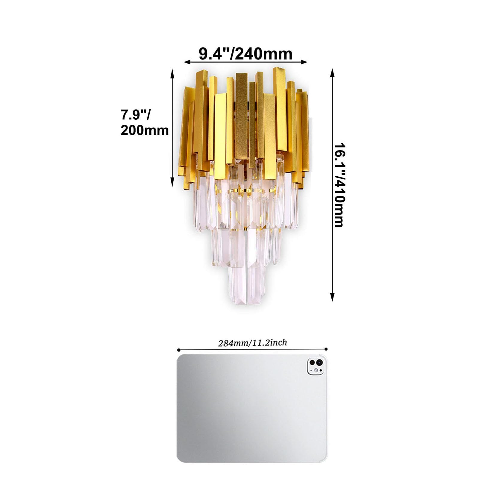 FRIXCHUR Crystal Wandleuchte Gold Square - Nachttischlampe Kristall Nachtlicht für Schlafzimmer, Badezimmer, Flur, Wand Dekor, Treppe, 2*E14