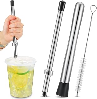 2 Pcs Straw Puncher and Muddler for Lemonade Plastic Lids Cups, Straw Hole Puncher, 304 Stainless Steel Muddler, Fresh Squeezed Lemonade Stand Supplies