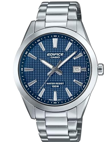Casio Edifice | EFV160D Series | Date Indicator | Stainless Steel | 100M Water Resistant | Analog Watch | Silver/Blue