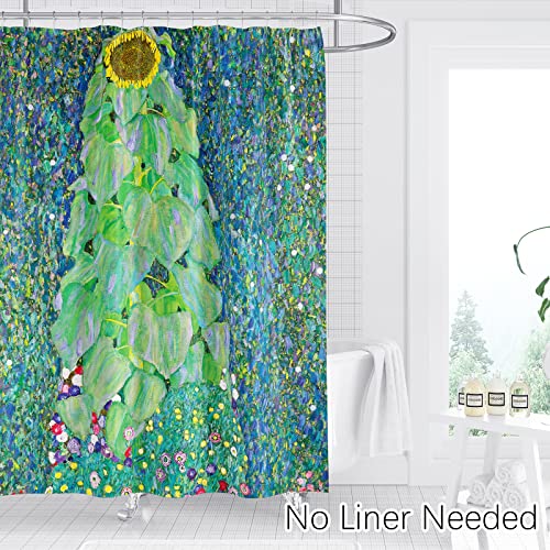 Berkin Arts Bathroom Shower Curtain Set 70x70 Inch Waterproof Polyester with Hooks Post-Impressionism Clematis Design Theme (Sunflower by Gustav Klimt) - Image 3