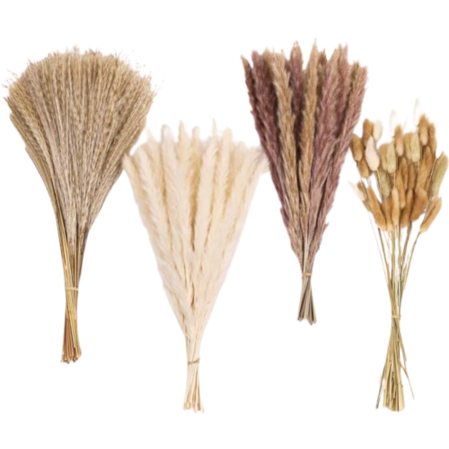 VRB Dec 95 Pcs Set 17inch Natural Dried Pampas Grass,Real Rabbit Bunny Tail,Reed Pampas,Boho Bouquet,Artificial Flowers Decor for Table Vase Home Decoration. (95 Pcs Dried Flower Set)