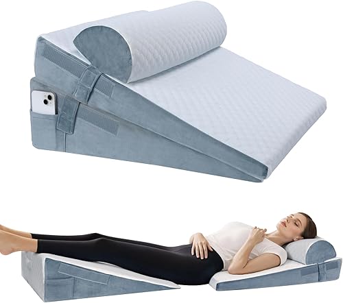 Almohada de cuña de cama para dormir, 3 piezas de altura ajustable de 4.5, 7.5 y 12 pulgadas, cuña triangular para poscirugía, reflujo ácido,