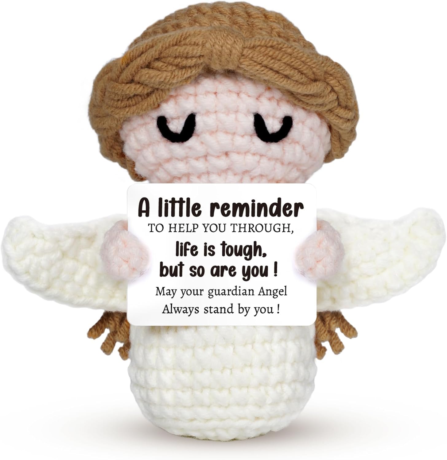 Handmade Positive Crochet Angel - Life is Tough But So are You - Birthday Gifts, Get Well Gifts for Women Men Kids Bestie, Inspirational Gift for Friends Student, Coworker