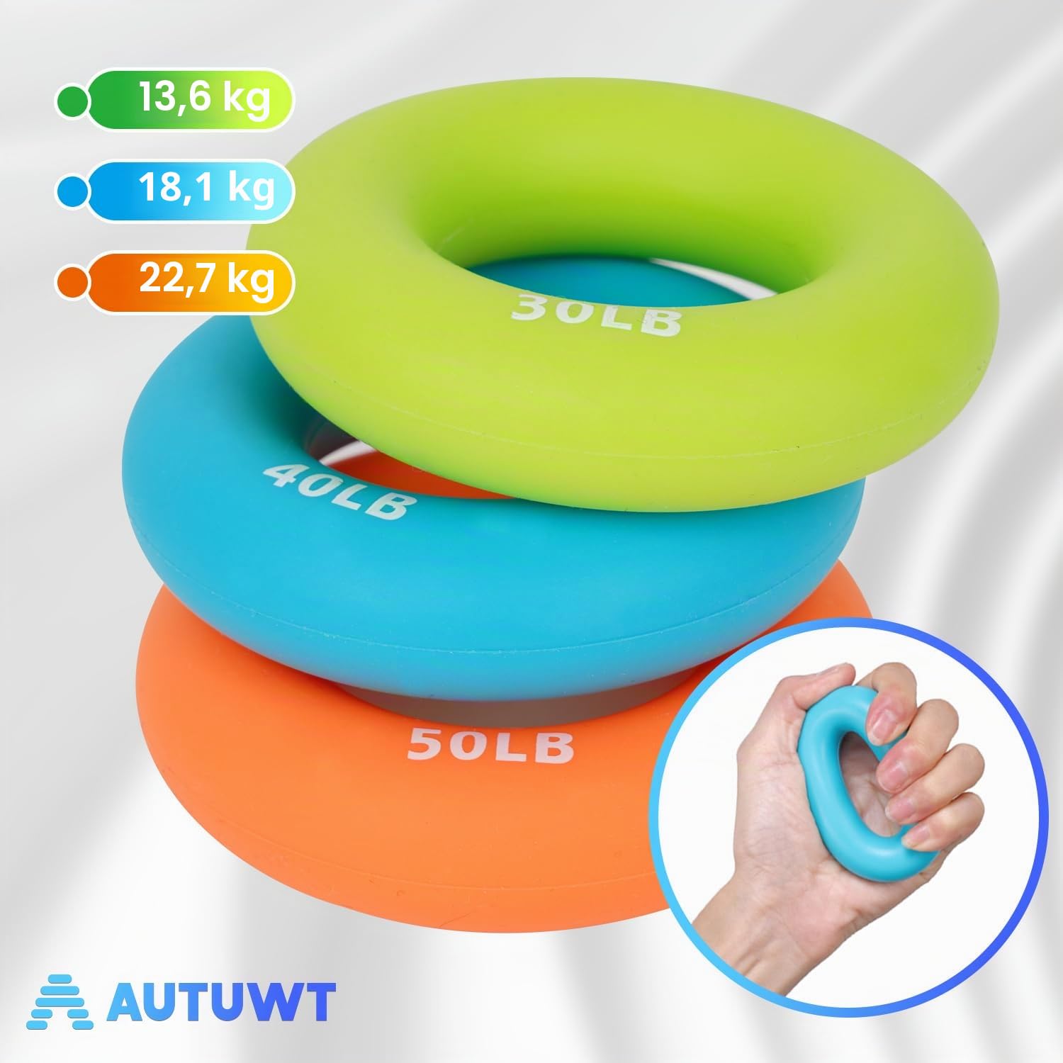 Fortalecedor de Agarre de Mano (9 PCS) Pelota de Rehabilitacion, Entrenador de Dedos y Fuerza, Silicona
