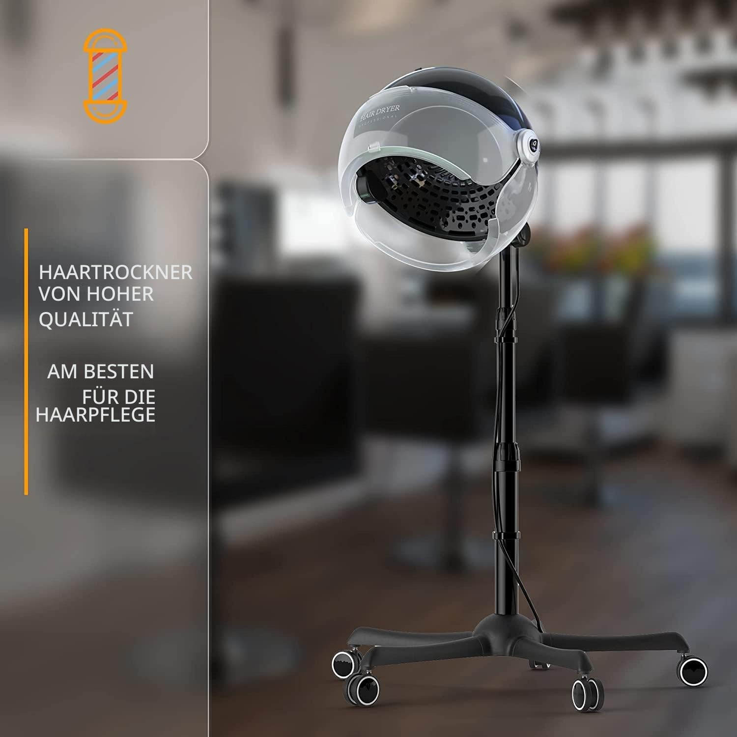Stehender Haartrockner Haubentrockner für Afrohaar, ionischer Kapuzenfön, verstellbare Haartrocknerhaube Schwarz