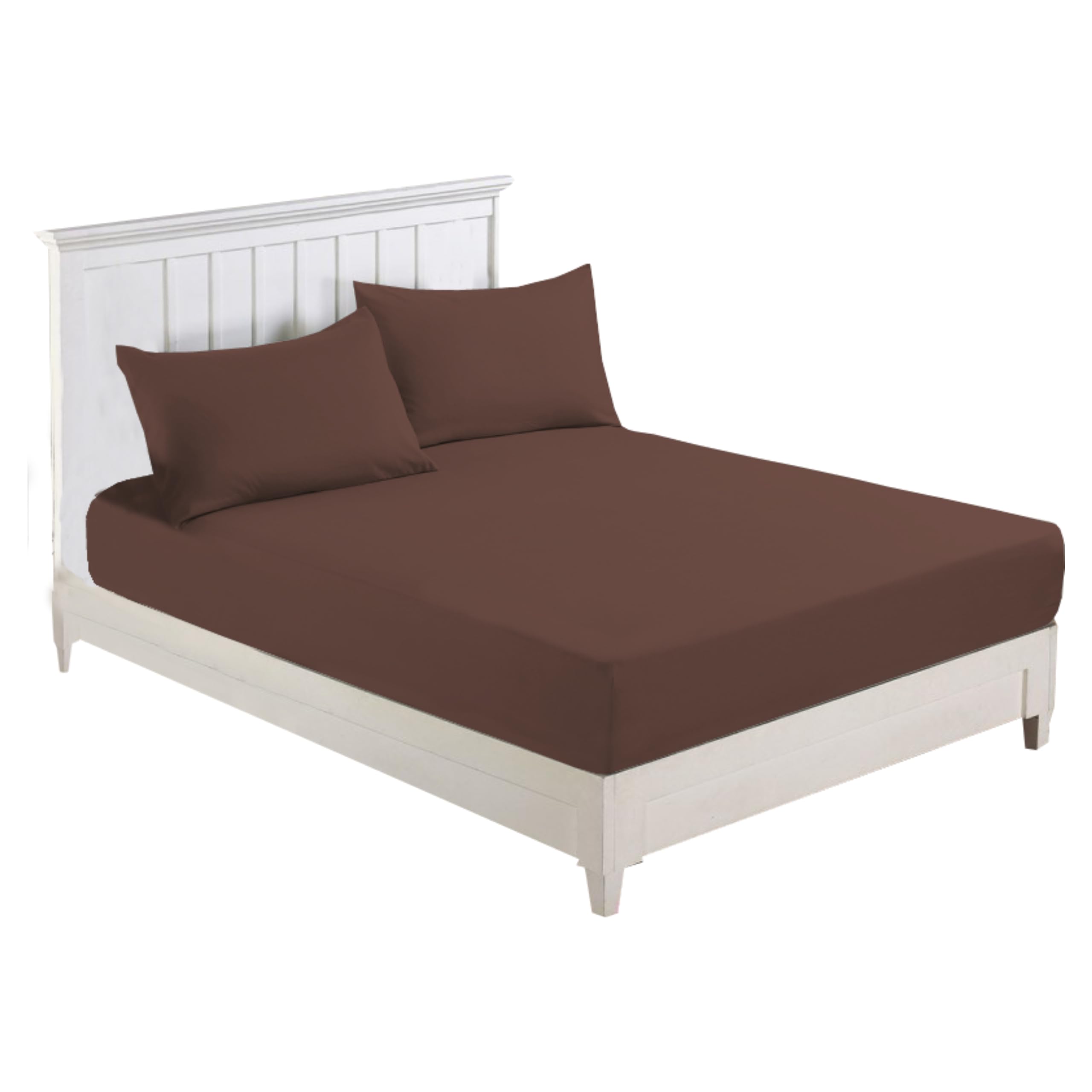 R&Z Plain Luxury Polycotton Fitted Sheet Single, Double, King, Super King, 4FT (Choclate, Small Double 4ft)