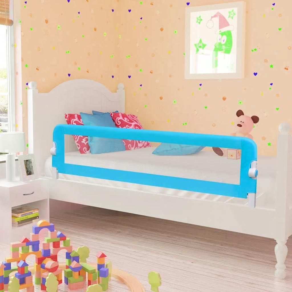 Kleinkind Bettschutzgitter 2 Stück Blau 150 x 42 cm klappbar höhenverstellbar atmungsaktiv sicherer Rausfallschutz für Kinderbett Elternbett Familienbett Reisebett geeignet