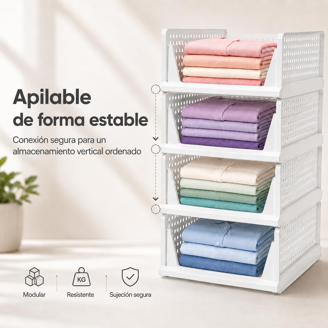 Organizador Armario 4 Piezas, Cajas Apilables Plegables para Ropa