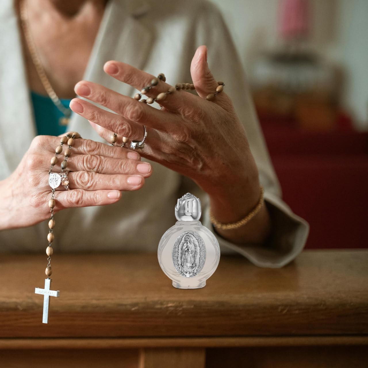 Ciieeo Holy Water Bottle Catholic Glass Flask with Rose Design 0.59 Inch Decorative Baptism Bottle for Home & Church Use Metal Cap Holy Water Container