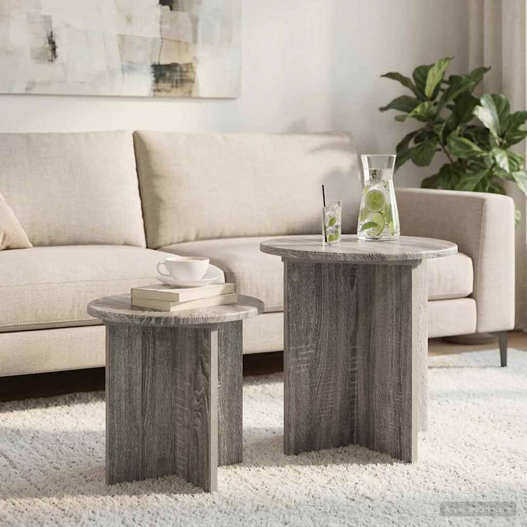 Genérico Conjunto de mesas auxiliares 2 uds. Gris Sonoma Ø 45 x 45 cm,Mobiliario Mesas,Mesas auxiliares,11.1 kg-8001016