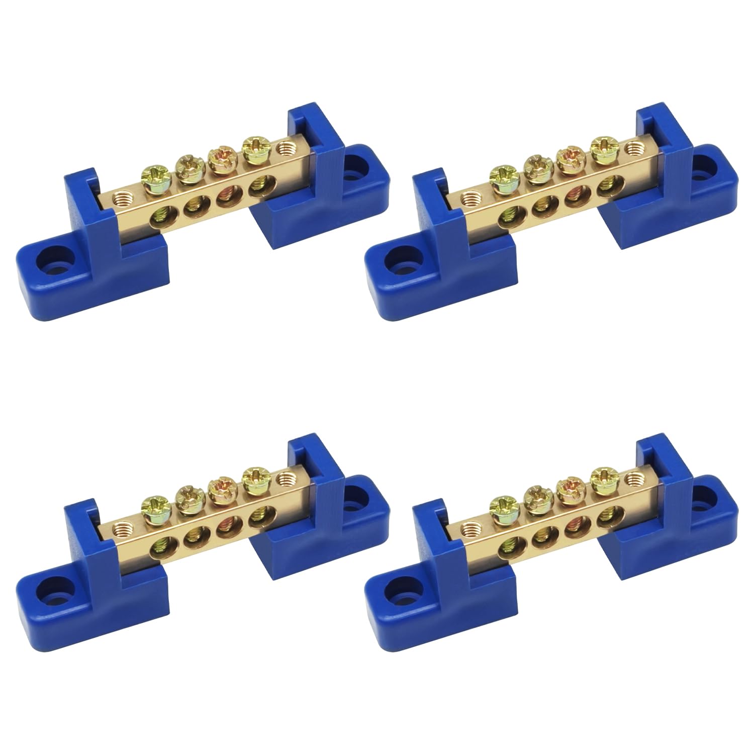 Tugermoola 4PCS Grounding Bus Bar 4 Positions Terminal Block Ground Bus Bar Brass Wire Screw Terminal Electrical Bus Bars OLA002-4K