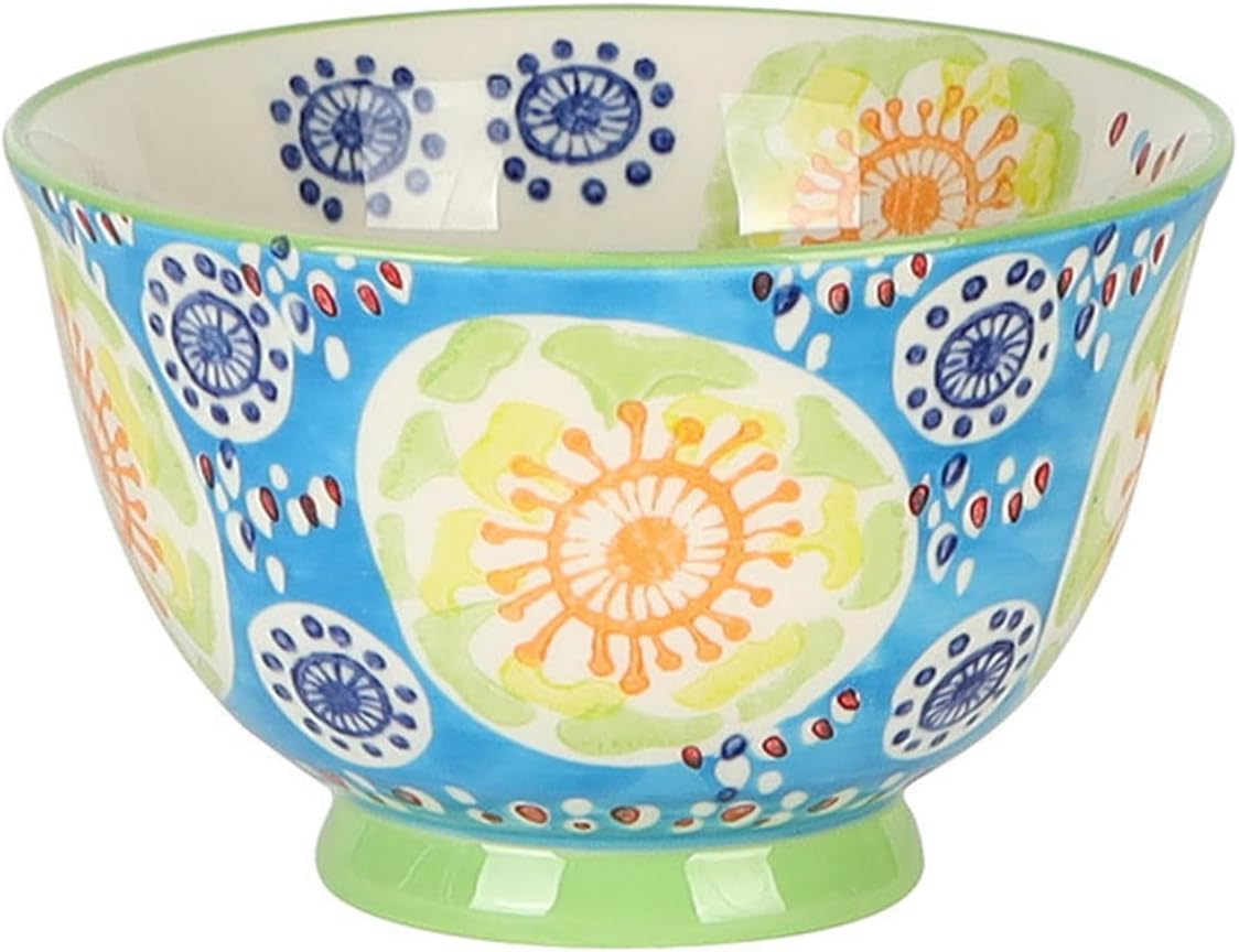Ceramic hand-painted creative rice bowl household exquisite high temperature resistance-yellow orange flowers on blue background